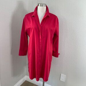 Chicos Womens 12 Red No Iron Chic Stretch Button Up Shirt Dress Pockets